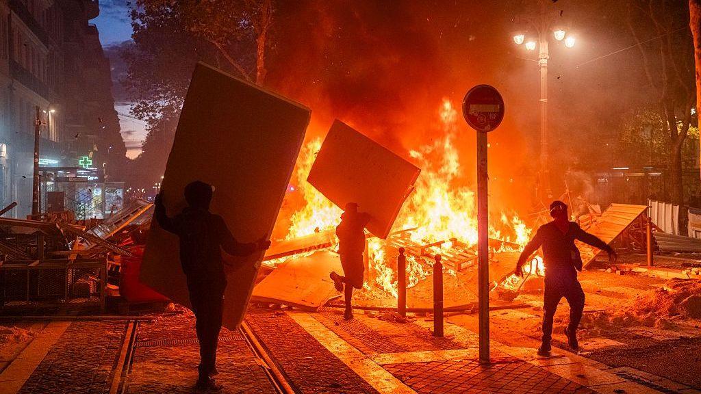 Fire in Marseille streets