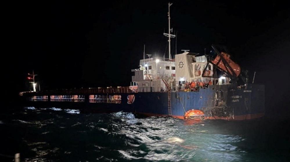 Damaged cargo vessel Chelsea-3 after a drone attack in the Black Sea